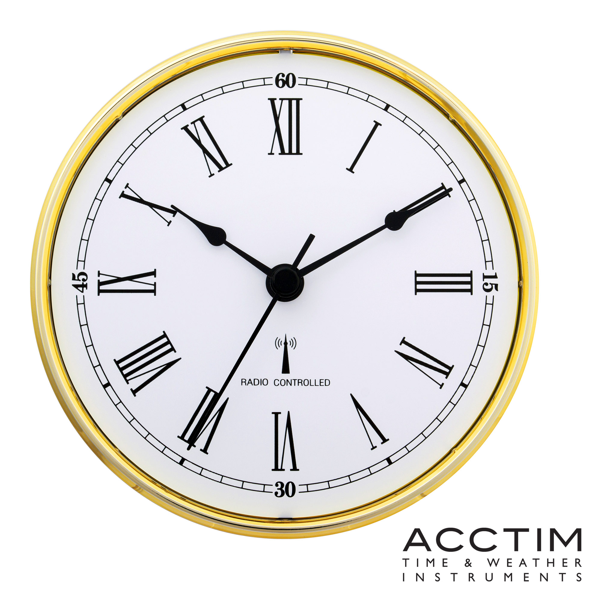Insertion Clock 132mm Quartz Acctim Gold bezel white Roman Dial 