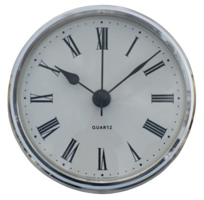 85mm Insertion Clock White Roman Silver Bezel